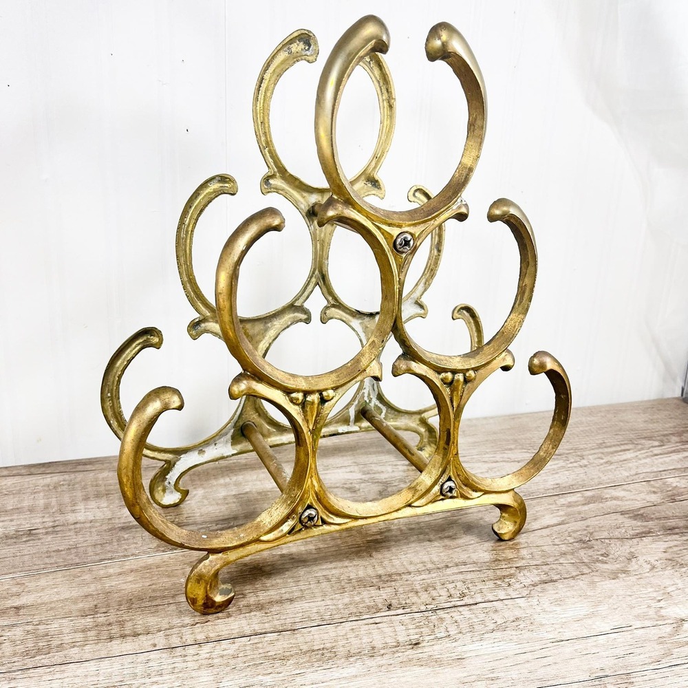 Vintage Brass Wine Rack: 6 Bottle Wine Storage